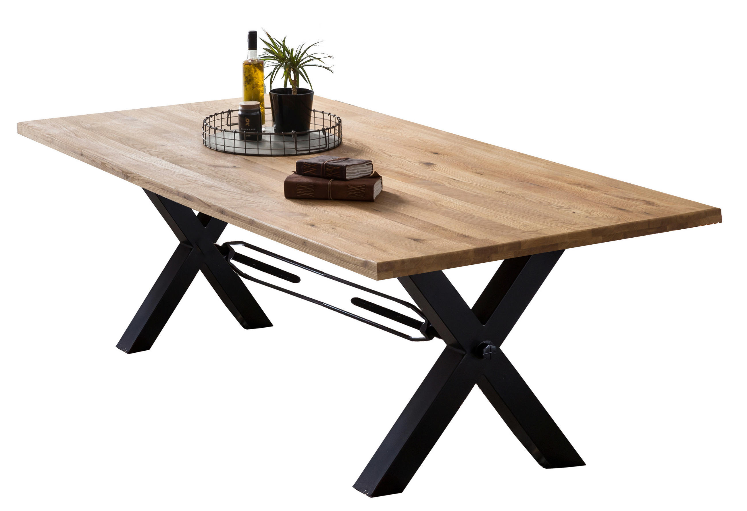 ESSTISCH 240/100/76 cm Echtholz  Holz, Metall rechteckig Naturfarben, Schwarz  - Schwarz/Naturfarben, MODERN, Holz/Metall (240/100/76cm) - MID.YOU