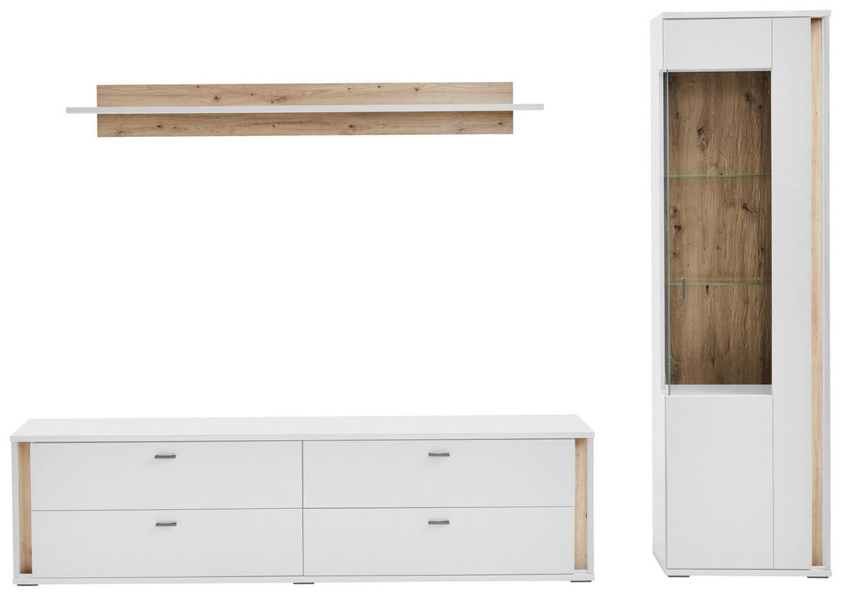 WOHNWAND  in Weiß, Eiche Artisan  275/207,5/44,2 cm  - Dunkelgrau/Weiß, Design, Glas/Holzwerkstoff (275/207,5/44,2cm) - Stylife