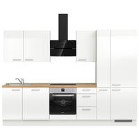 KÜCHENBLOCK 300 cm   in Eichefarben, Weiß Hochglanz  - Edelstahlfarben/Eichefarben, MODERN, Holzwerkstoff/Metall (300cm) - Nobilia