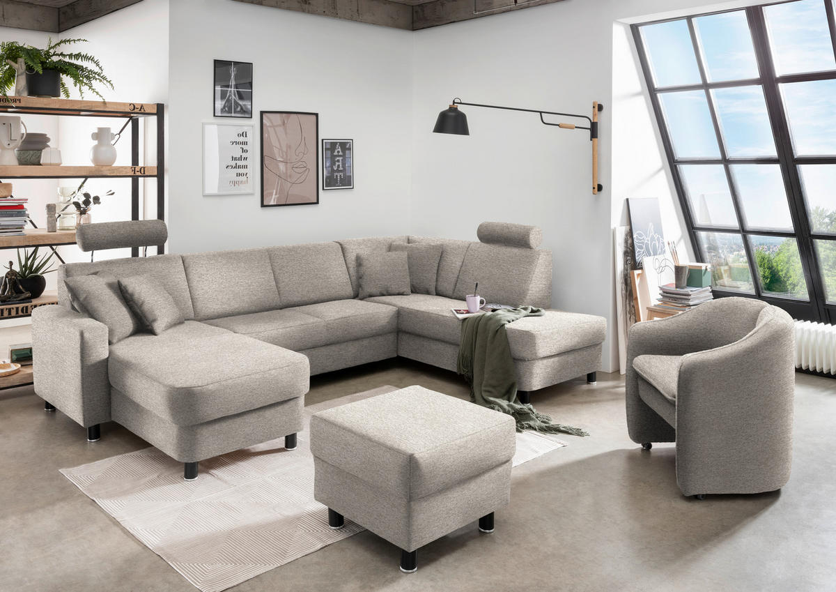 WOHNLANDSCHAFT in Webstoff Beige  - Beige/Schwarz, Design, Holz/Textil (165/296/198cm) - Xora