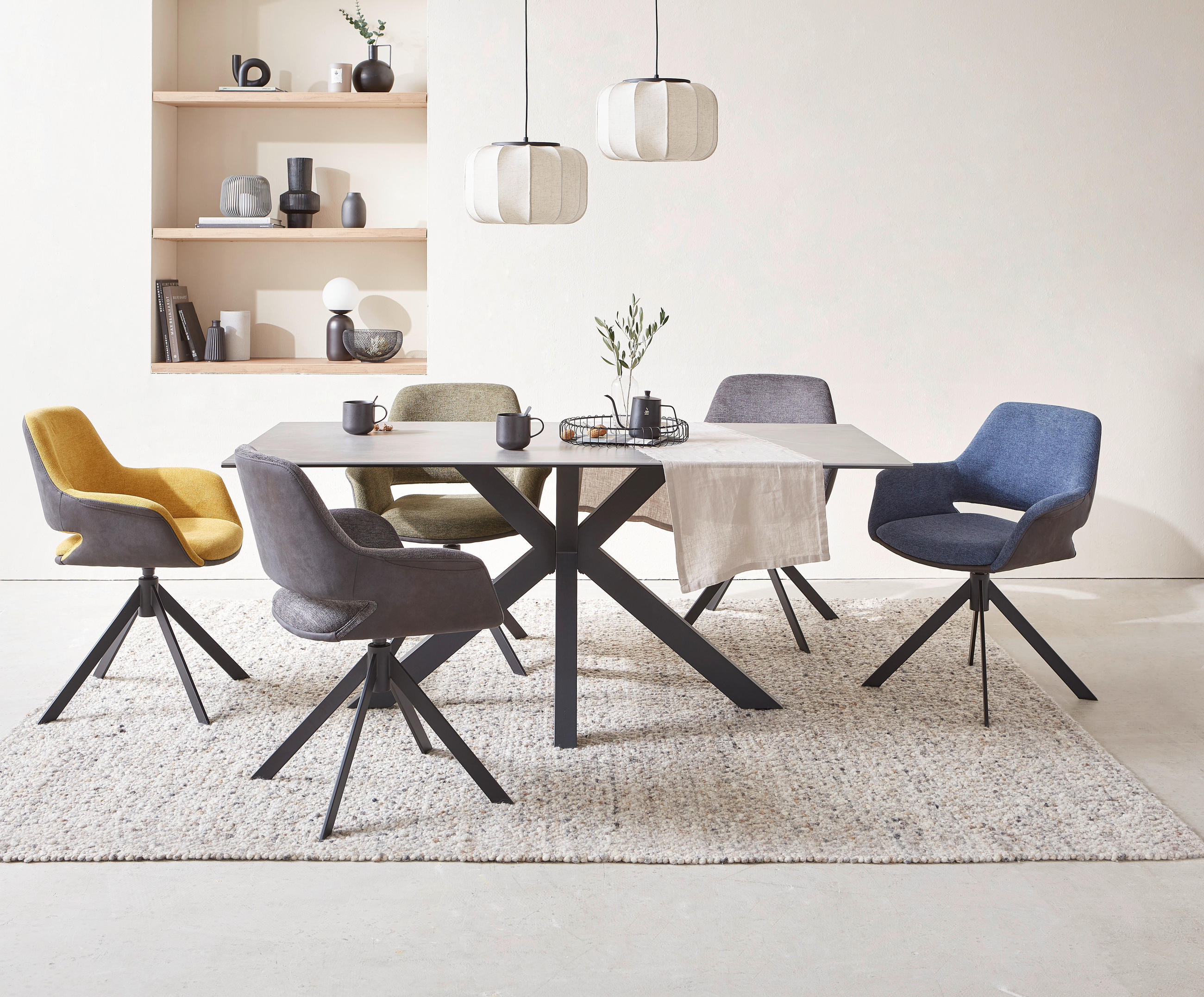 ESSTISCH in Metall, Glas, Keramik 180/90/76 cm  - Schwarz/Grau, Design, Glas/Keramik (180/90/76cm) - Novel