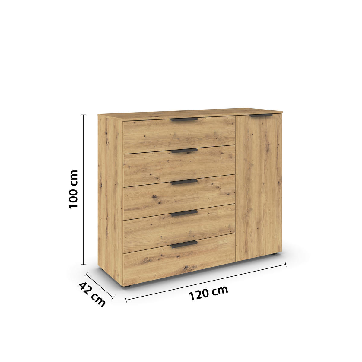 BYRÅ 120/100/42 cm  - grafitfärgad/ek Artisan, Modern, metall/trämaterial (120/100/42cm) - Rauch Möbel