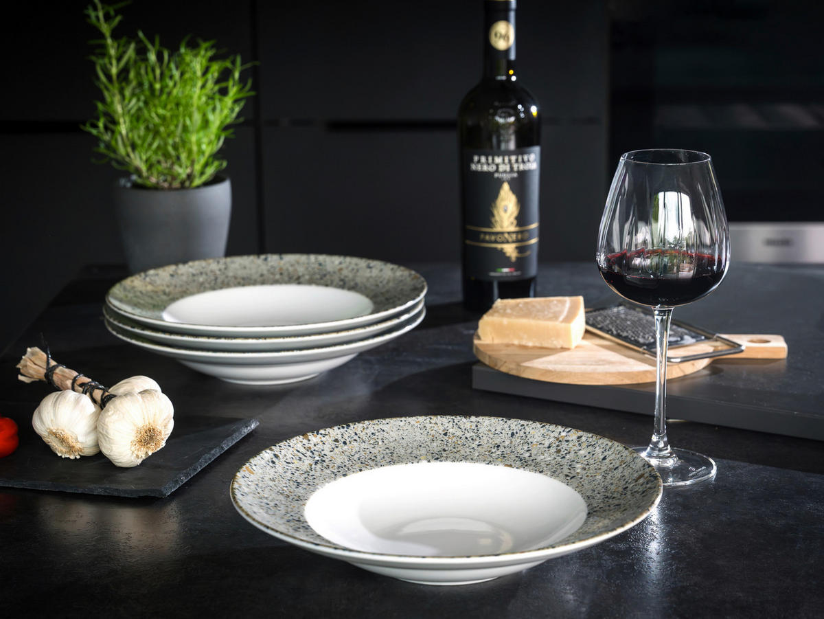 PASTATELLER Grau, Weiß Stone Collection Genua 4-teilig  - Weiß/Grau, Basics, Keramik - Creatable