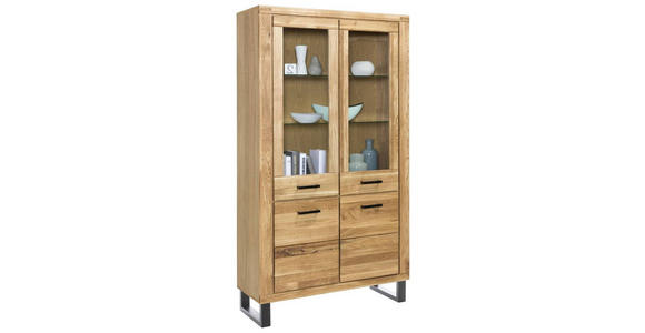 VITRINE in Eiche Schwarz, Eichefarben  - Eichefarben/Schwarz, Basics, Glas/Holz (110/200/40cm) - Carryhome