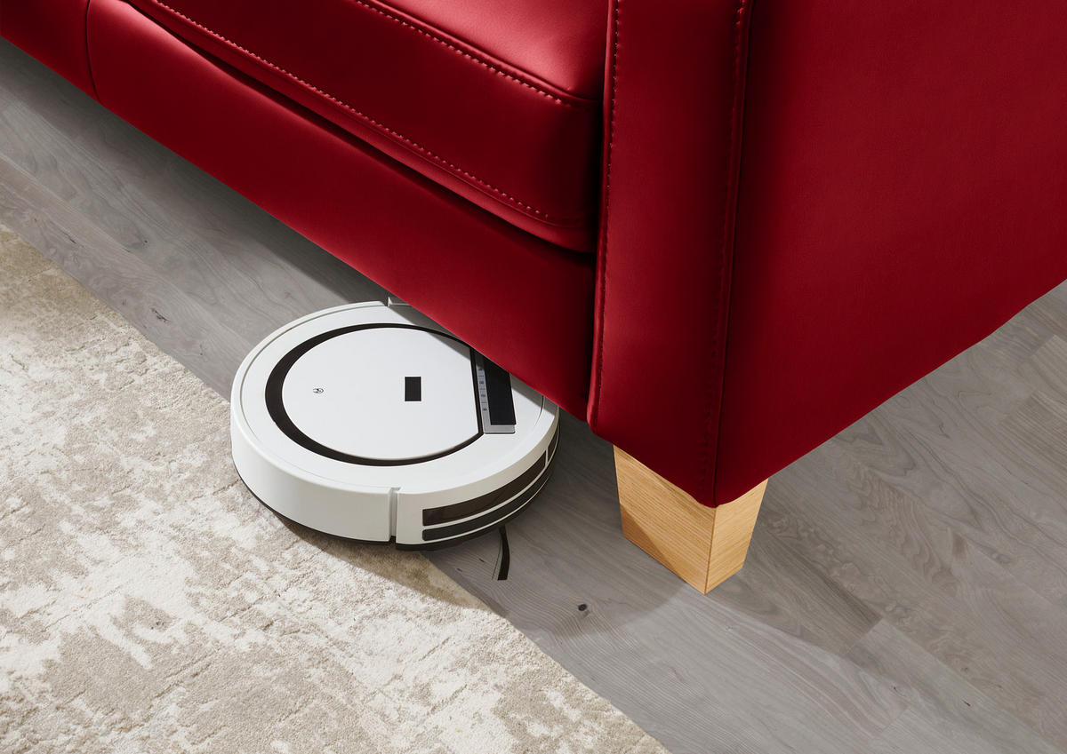 ECKSOFA in Echtleder Rot  - Eiche Bianco/Rot, Konventionell, Leder/Holz (235/257cm) - Valdera