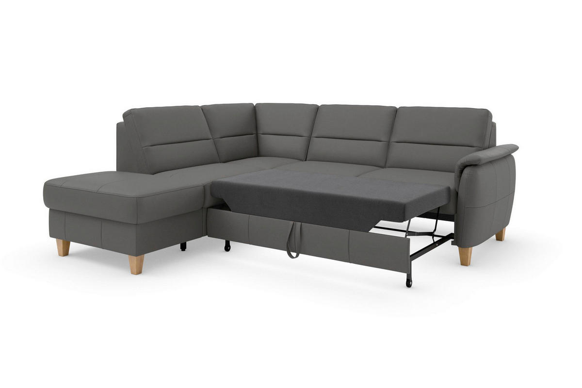 ROHOVÁ SEDAČKA, textil, kůže, mokka - barvy dubu/mokka, Basics, dřevo/textil (212/236cm) - Sit & More