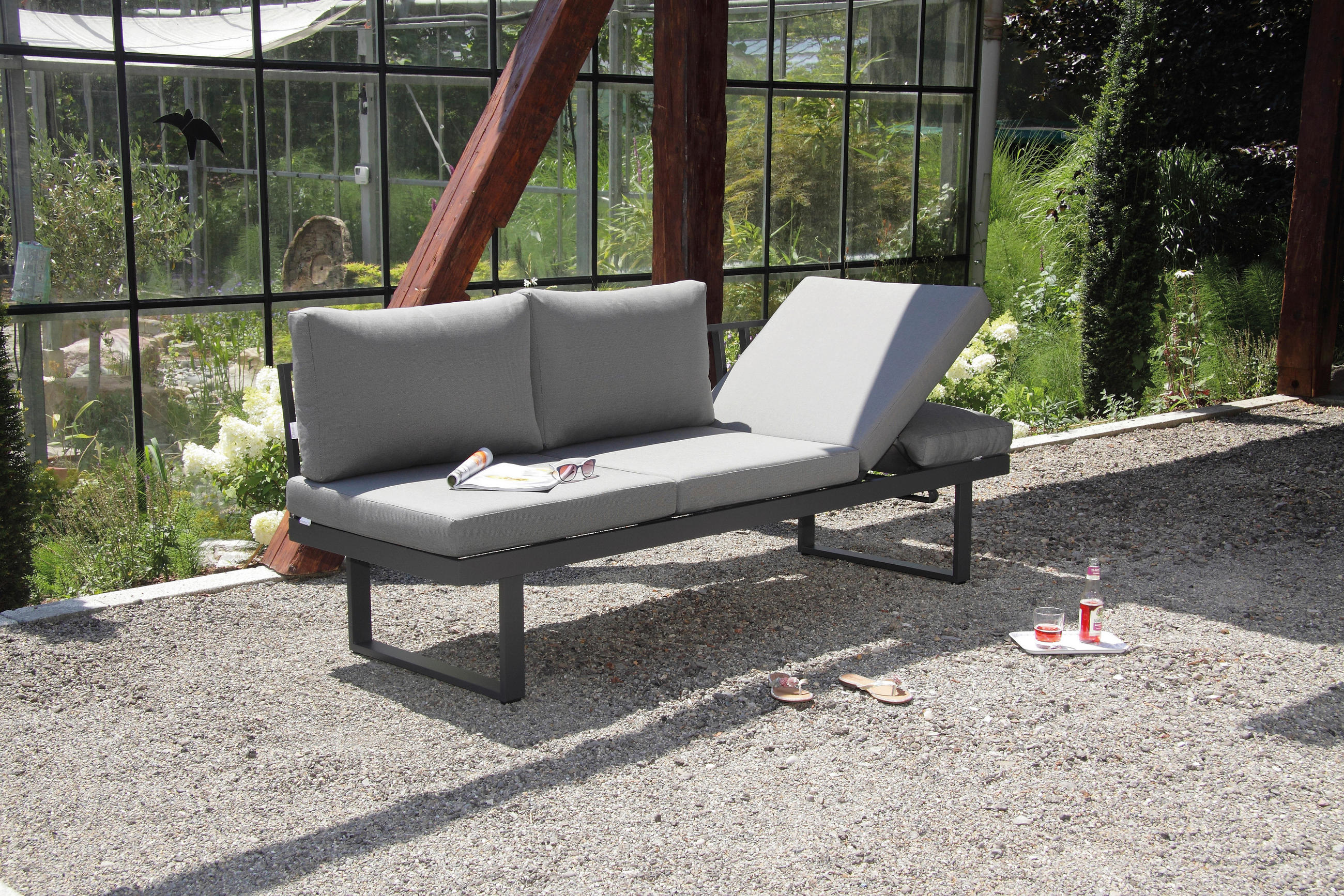 LOUNGESOFA 210/68/77/76 cm Aluminium  - Anthrazit/Grau, MODERN, Textil/Metall (210/68/77/76cm) - Ambia Garden
