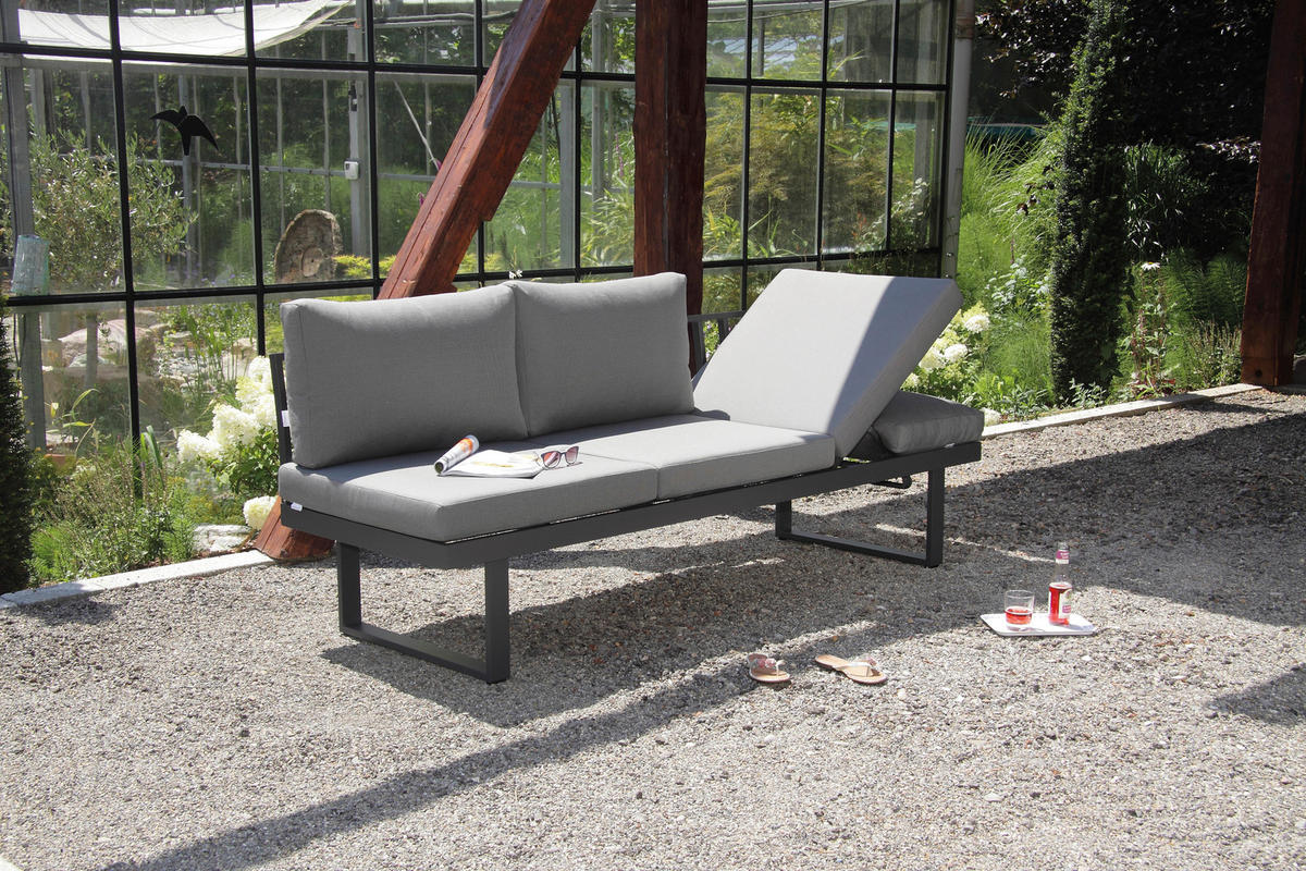 LOUNGESOFA 210/68/77/76 cm Aluminium  - Anthrazit/Grau, MODERN, Textil/Metall (210/68/77/76cm) - Ambia Garden