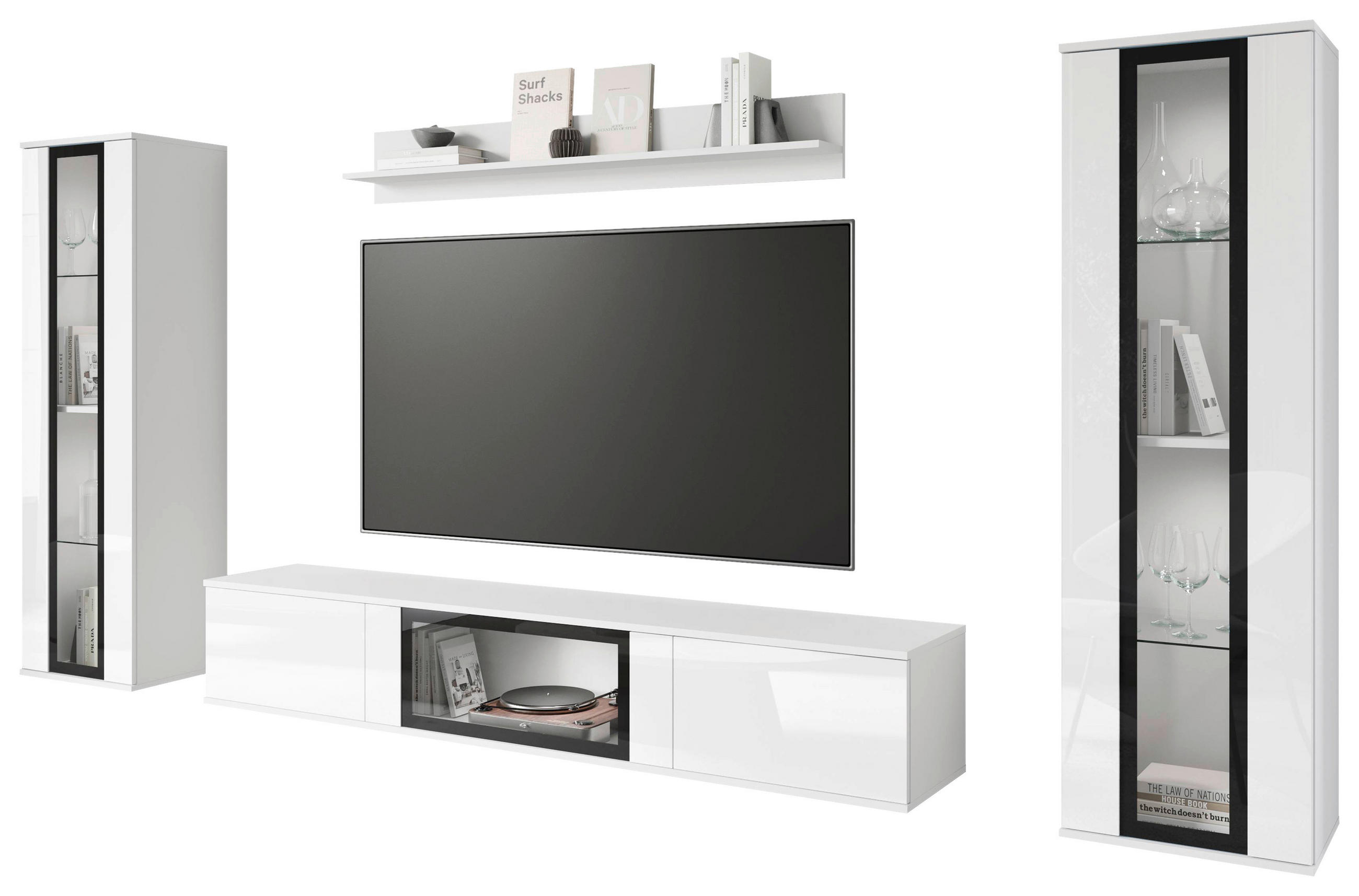 Ansamblu Mobilier Camera De Z, 4 piese, alb, alb lucios intens, 262/141,9/33 cm