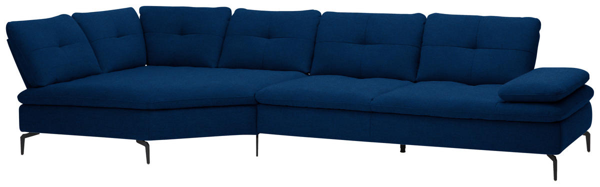ECKSOFA in Flachgewebe Blau  157/344 cm  - Blau/Schwarz, Design, Textil/Metall (157/344cm) - Chilliano