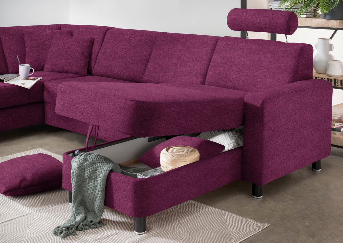 WOHNLANDSCHAFT  in Webstoff Lila  - Lila/Schwarz, Design, Holz/Textil (198/296/165cm) - Xora