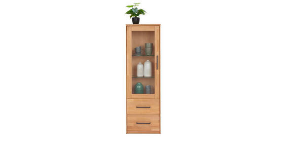 VITRINE  in massiv Buche Buchefarben - Anthrazit/Buchefarben, Natur, Glas/Holz (50/160/42cm) - Linea Natura