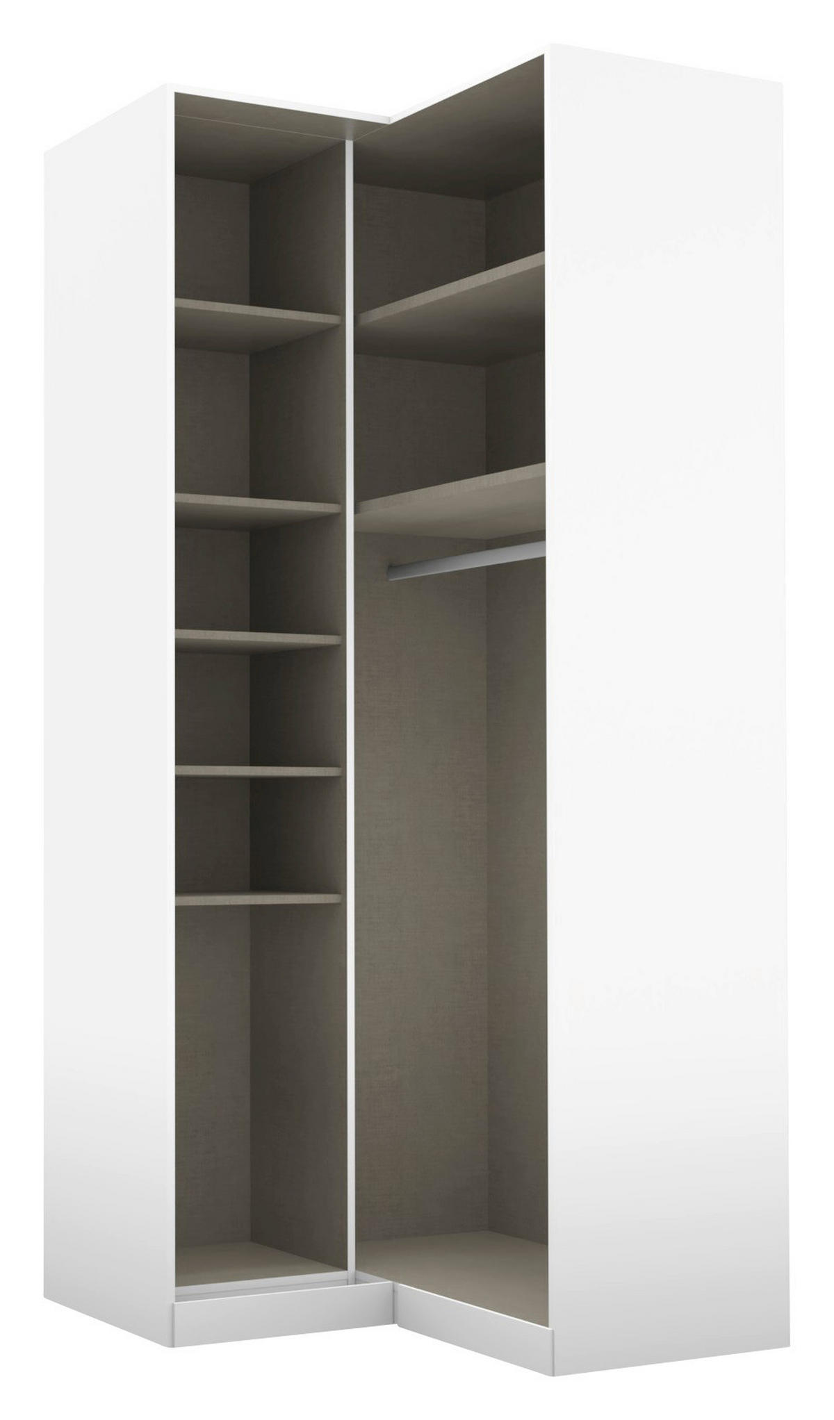 ECKKLEIDERSCHRANK 100/229/102 cm  - Weiss/Hellgrau, Modern, Holzwerkstoff (100/229/102cm) - Rauch Möbel