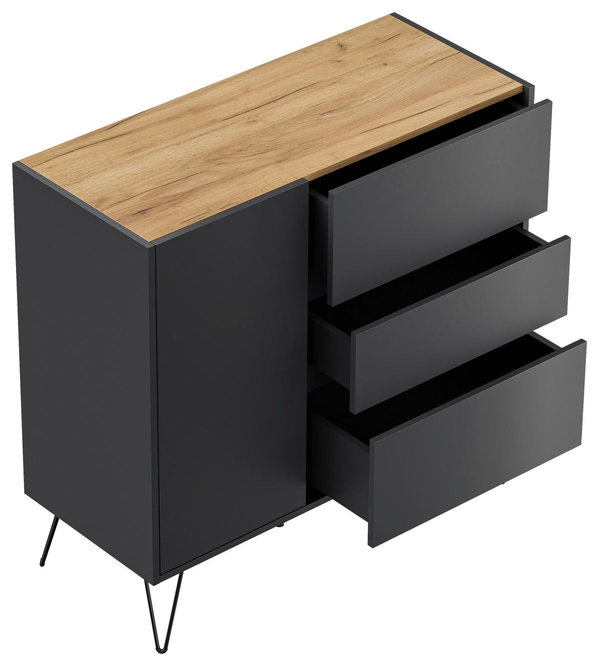 SIDEBOARD Posseik Industrial  in 99/93,6/42 cm  - Eichefarben/Graphitfarben, Design, Holzwerkstoff/Metall (99/93,6/42cm) - P & B