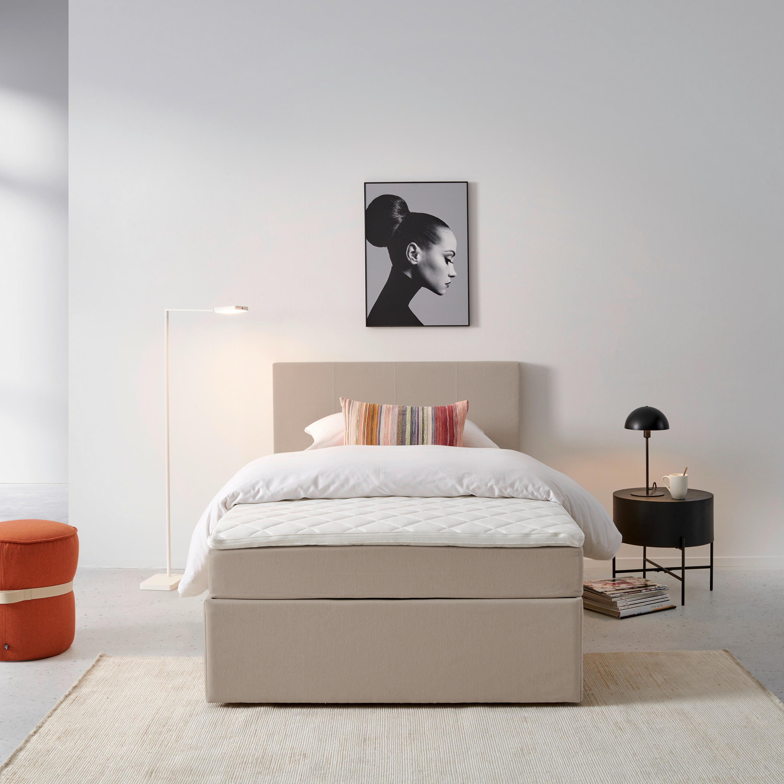 Boxbett mit Topper 140/200 cm  in Sandfarben  - Sandfarben/Schwarz, KONVENTIONELL, Holz/Kunststoff (140/200cm) - P & B
