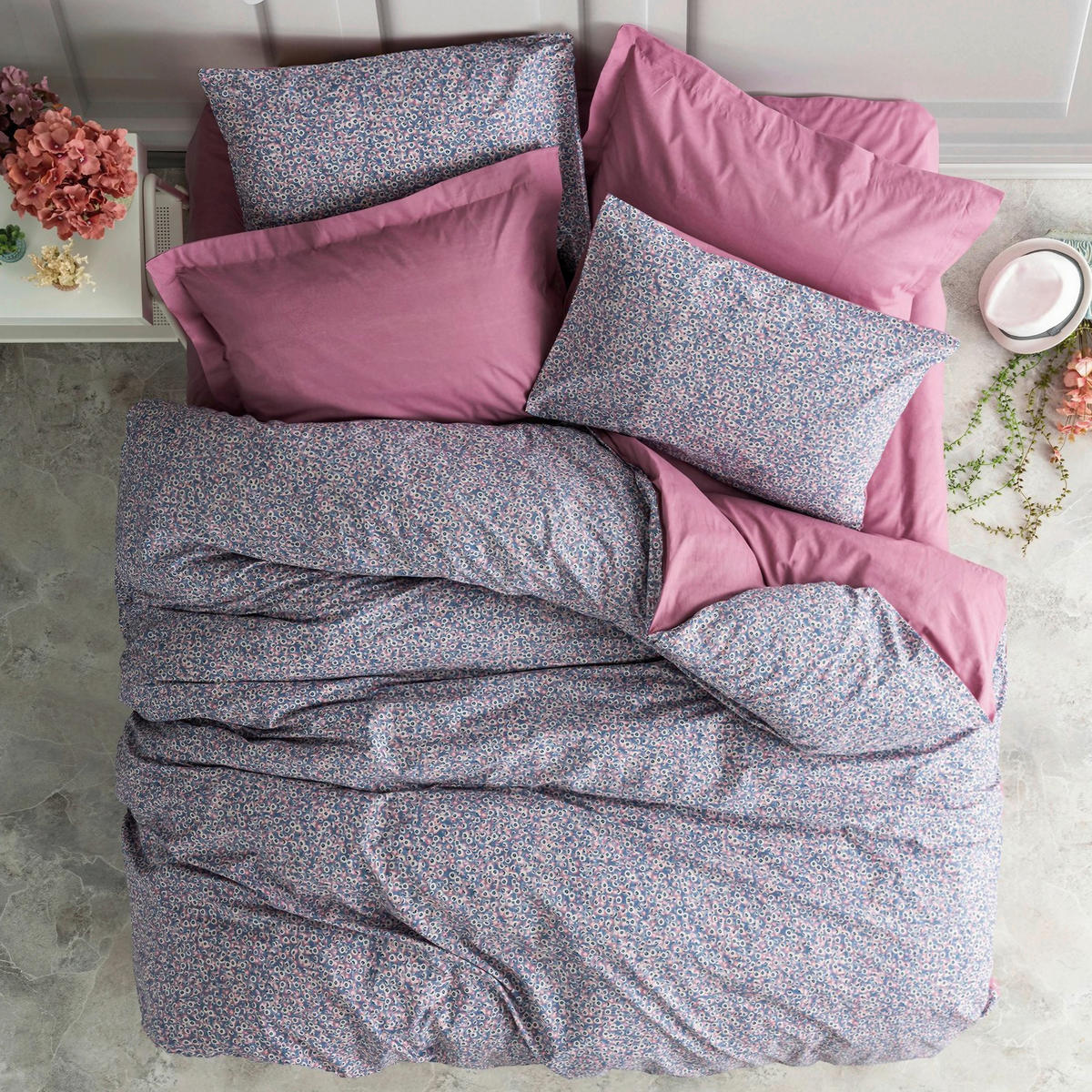 BETTWÄSCHE 155/220 cm  - Pink/Lila, Basics, Textil (155/220cm)