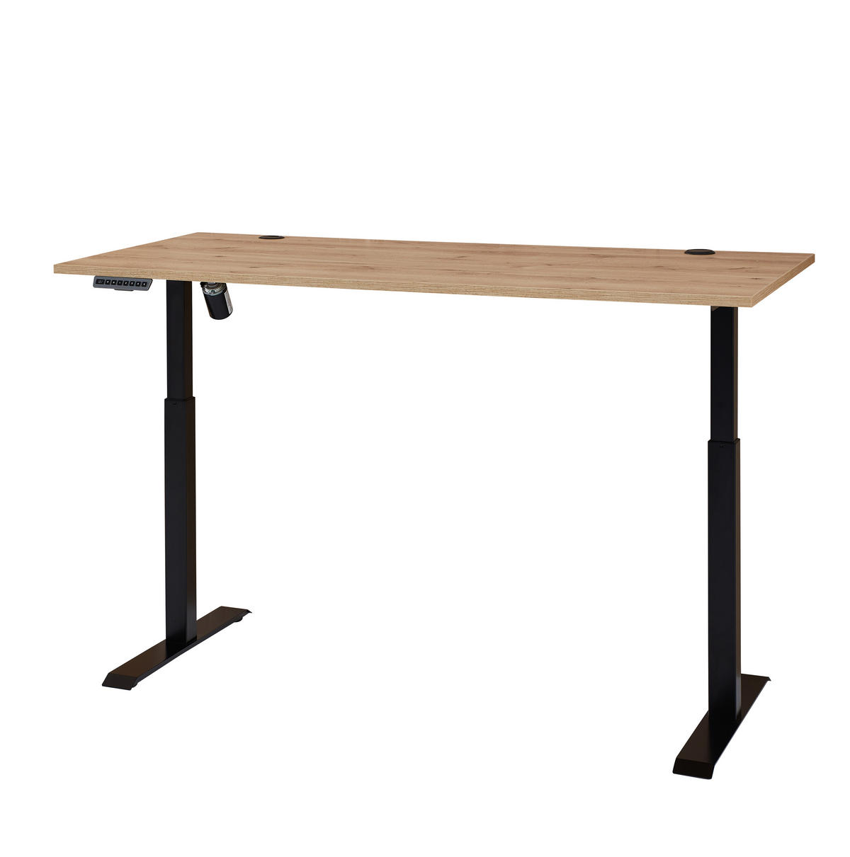 SCHREIBTISCH 160/77/72-120 cm  in Eiche Artisan  - Schwarz/Eiche Artisan, Modern, Holzwerkstoff/Metall (160/77/72-120cm) - MID.YOU