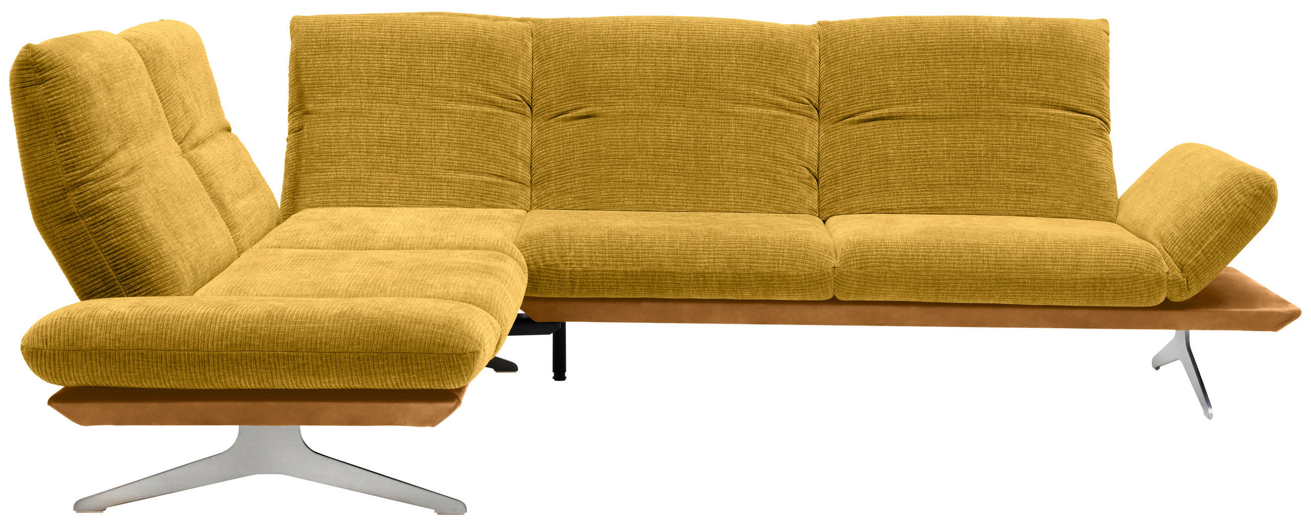 ECKSOFA in Flachgewebe Currygelb  - Currygelb/Edelstahlfarben, Design, Textil/Metall (209/277cm) - Koinor