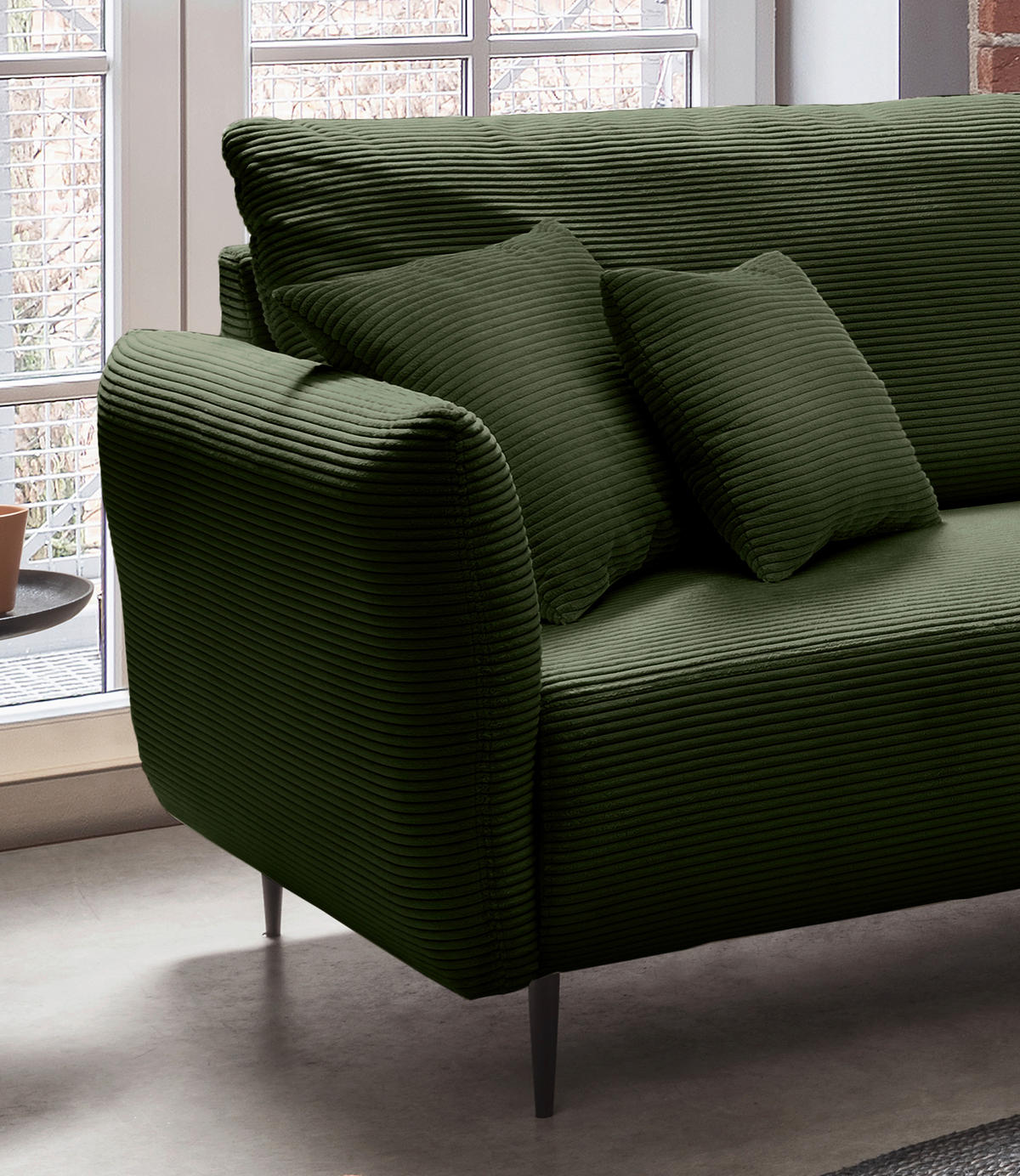 ECKSOFA in Cord Dunkelgrün  - Dunkelgrün/Schwarz, Design, Textil/Metall (256/256cm) - Livetastic