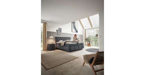 BOXSPRINGBETT 180/200 cm,  in Dunkelblau, Matratze, Topper, unterschiedliche Matratzenhärtegrade je Bettseite, H2 + H3 = mittel + fest  - Schwarz/Dunkelblau, KONVENTIONELL, Holz/Kunststoff (180/200cm) - Voleo