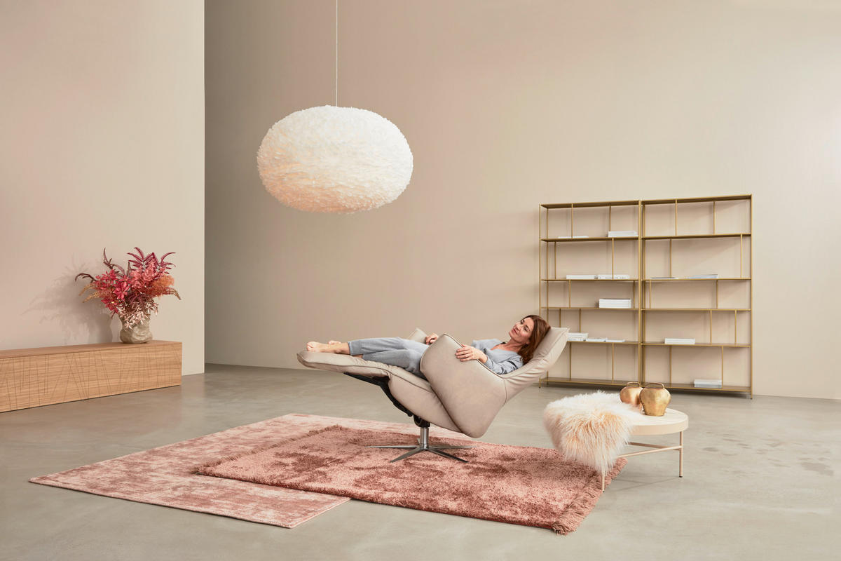 RELAXSESSEL Echtleder Relaxfunktion, Fußteilverstellung    - Edelstahlfarben/Creme, Design, Leder/Metall (70/120/88cm) - Himolla