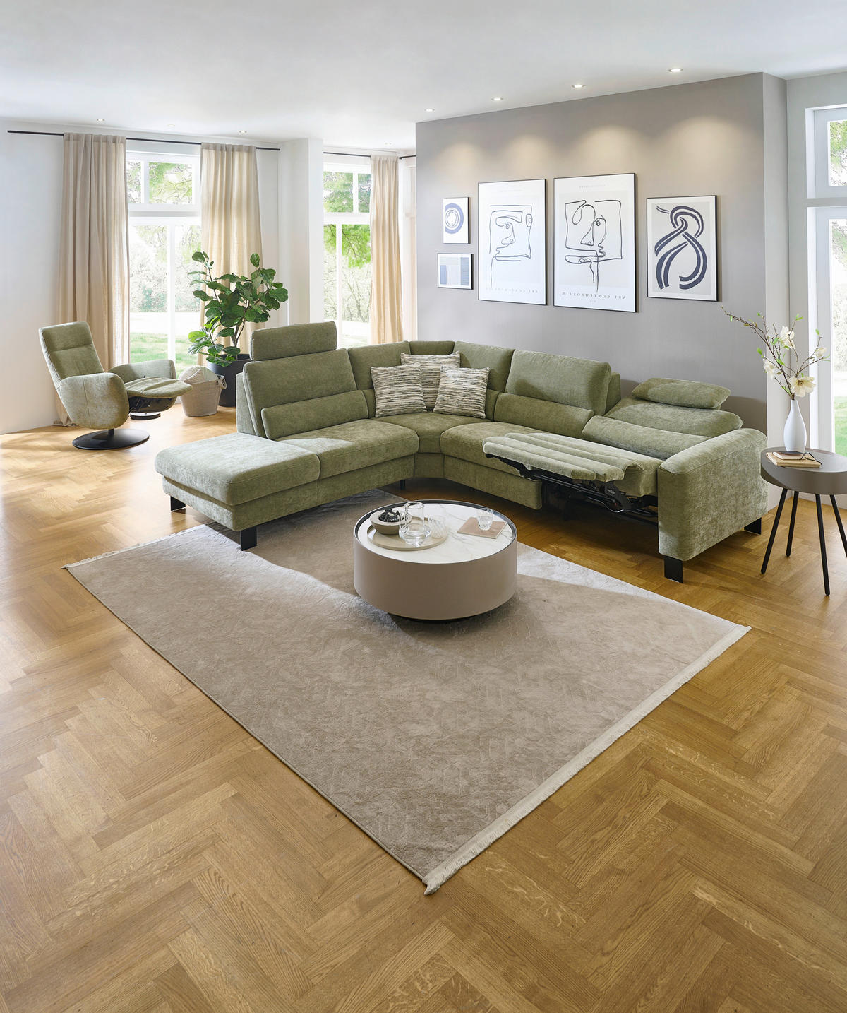 ECKSOFA Olivgrün Chenille  - Schwarz/Olivgrün, Design, Textil/Metall (248/285cm) - Beldomo Comfort
