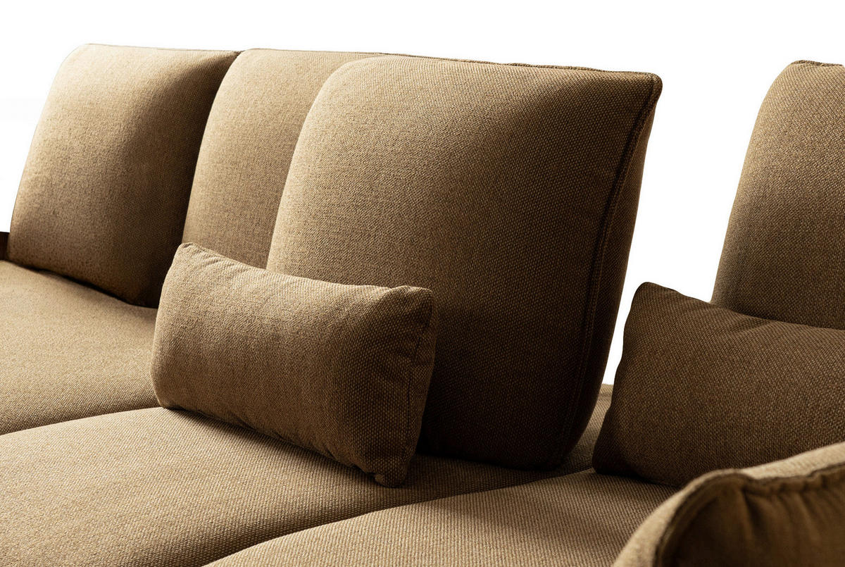ECKSOFA Braun Flachgewebe Nierenkissen, Rücken echt  - Schwarz/Braun, Design, Textil/Metall (169/320cm) - Moderano