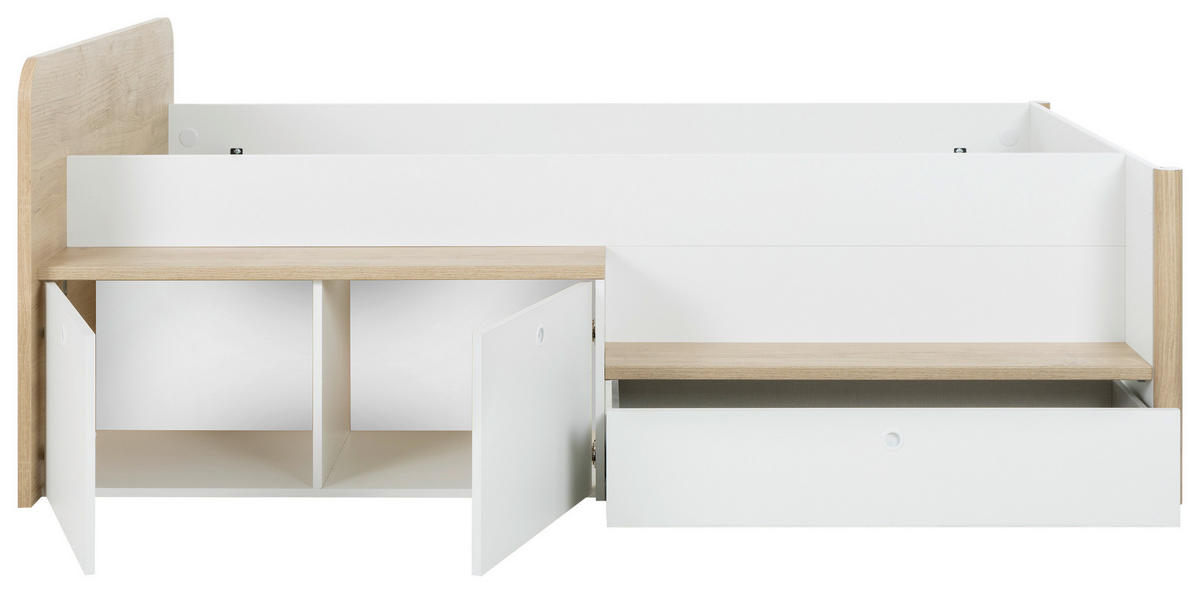 POSTEL S ÚLOŽNÝM PROSTOREM, 90/200 cm, bílá, barvy ořechu - bílá/barvy ořechu, Moderní, kompozitní dřevo (90/200cm) - MID.YOU