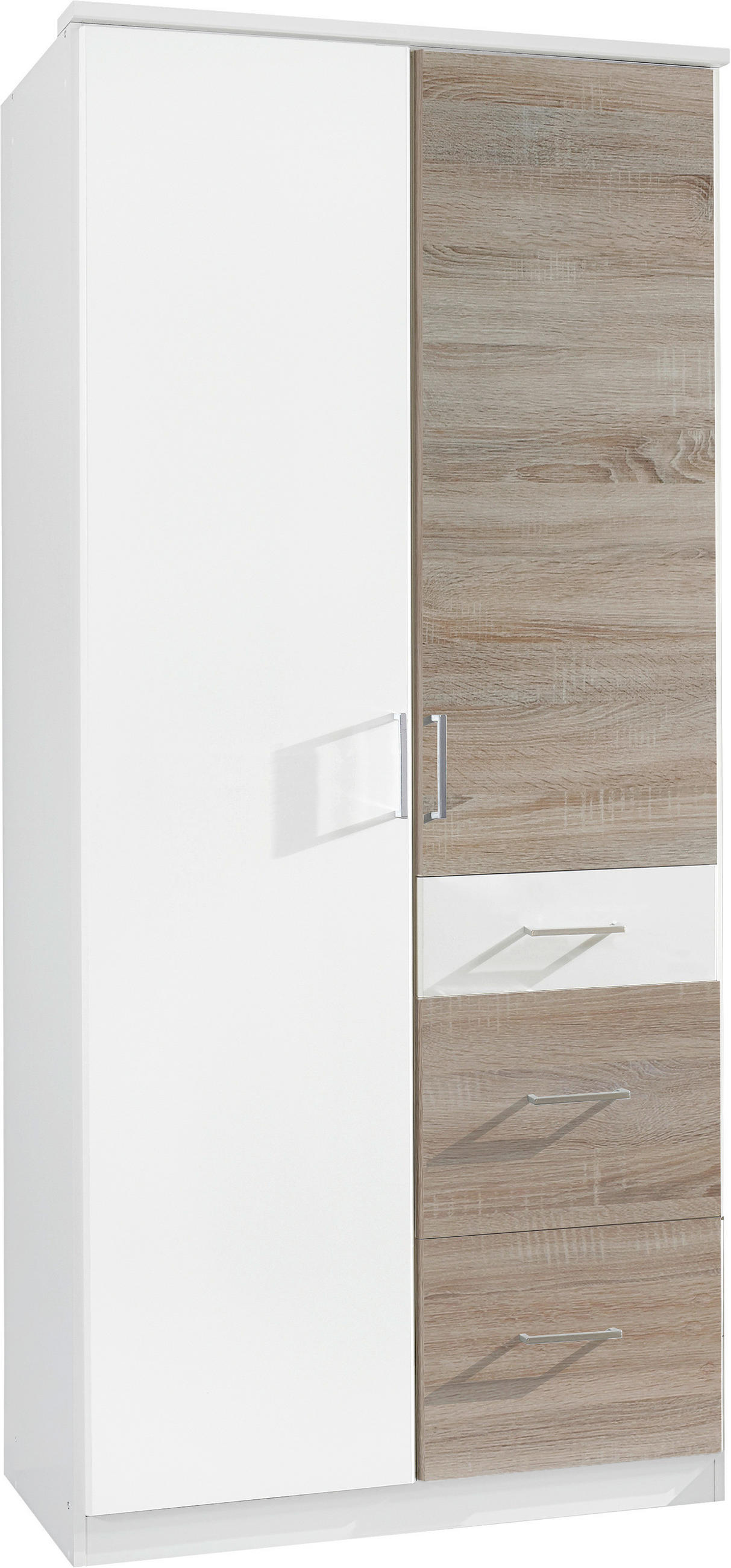 DREHTÜRENSCHRANK 90/199/58 cm,  in Weiß, Eichefarben, 2 Tür(en)  - Eichefarben/Silberfarben, KONVENTIONELL, Holzwerkstoff/Kunststoff (90/199/58cm) - Boxxx