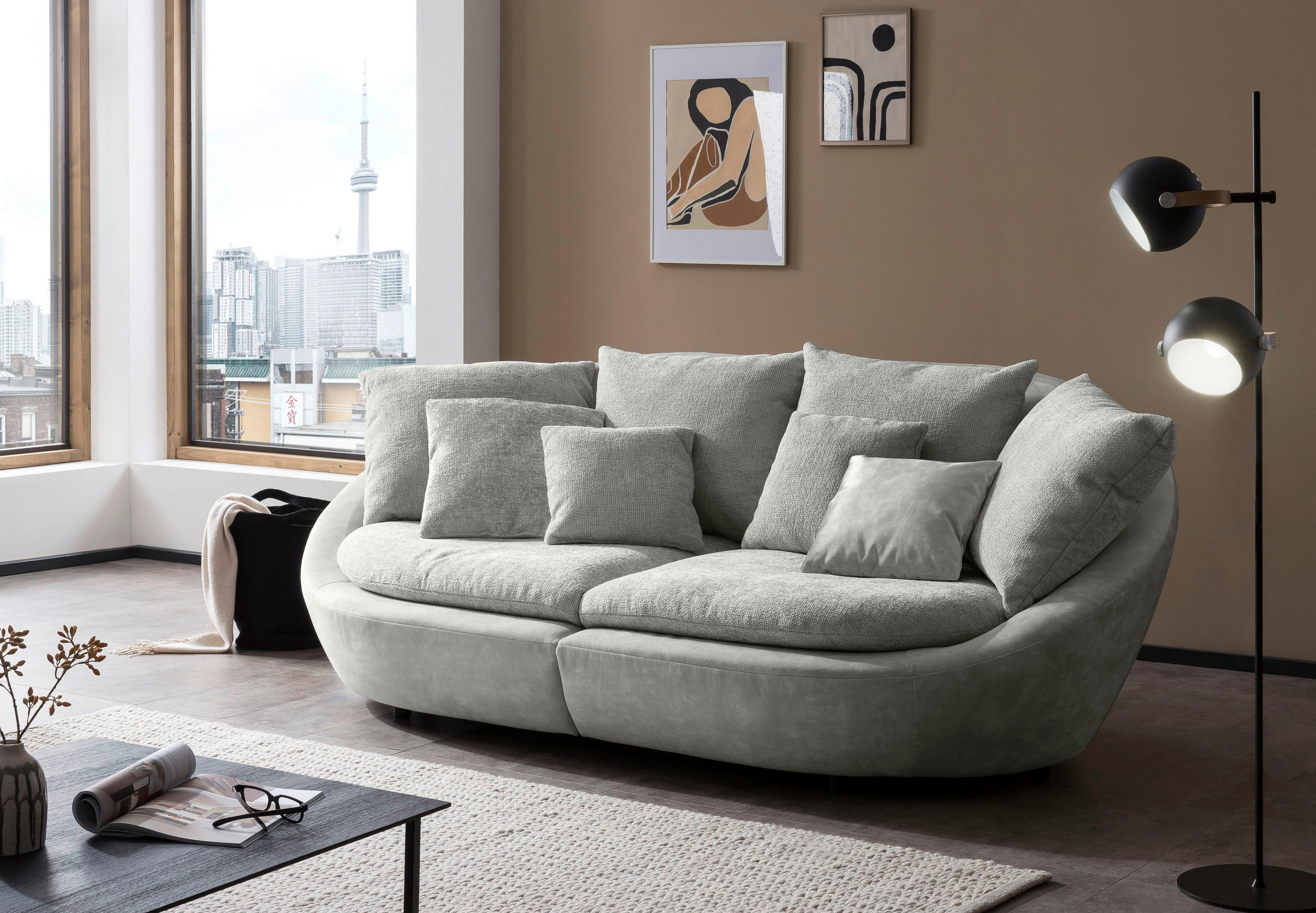 BIGSOFA Chenille Grau, Hellgrau  - Hellgrau/Schwarz, MODERN, Kunststoff/Textil (280/87/131cm) - MID.YOU