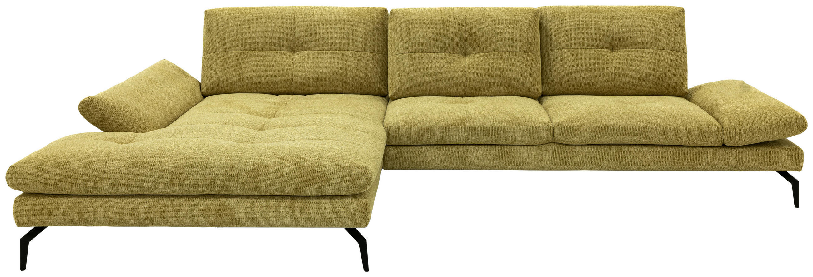 ECKSOFA Hellgelb Struktur Rücken echt  - Hellgelb/Schwarz, Design, Textil/Metall (203/340cm) - Chilliano