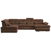 WOHNLANDSCHAFT  in Mikrofaser Haselnussfarben  - Chromfarben/Haselnussfarben, Design, Holzwerkstoff/Textil (260/371/195cm) - Beldomo Style