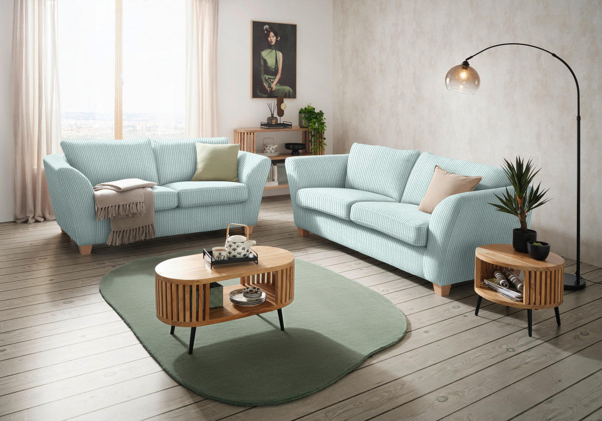 2-SITZER-SOFA in Cord Hellblau  - Naturfarben/Hellblau, Holz/Textil (190/70-85/95cm) - MID.YOU