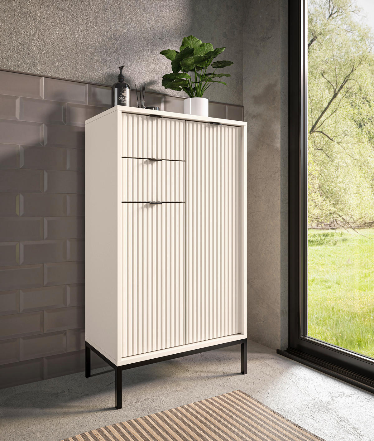 HIGHBOARD  in 60/106/32 cm  - Kaschmir/Schwarz, MODERN, Holzwerkstoff/Metall (60/106/32cm) - MID.YOU