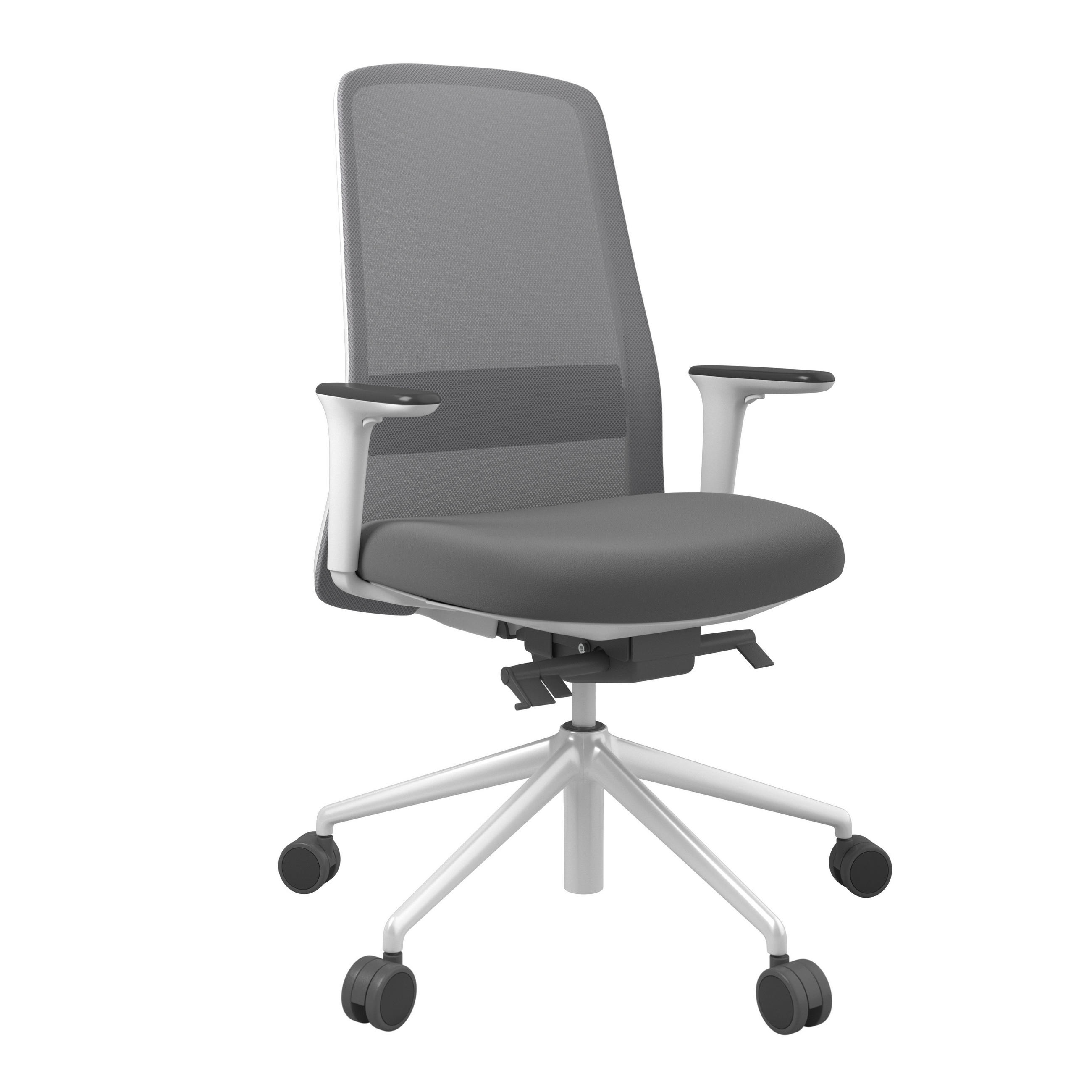 DREHSTUHL Grau, Weiß, Dunkelgrau  - Dunkelgrau/Weiß, MODERN, Leder/Kunststoff (70/103-115/70cm)