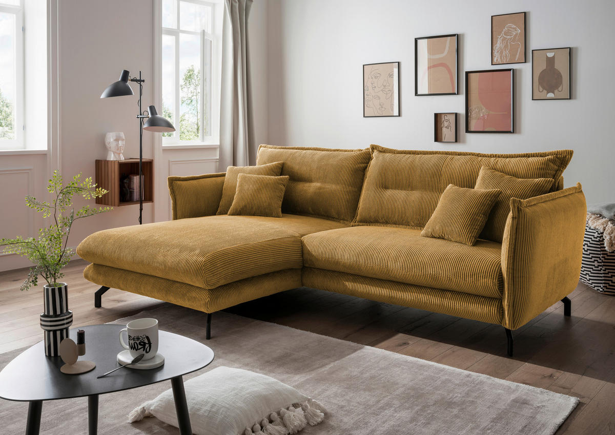ECKSOFA in Cord Goldfarben  - Goldfarben/Schwarz, Modern, Textil/Metall (180/255cm) - Livetastic