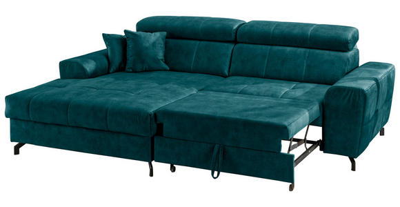 ECKSOFA Petrol Velours - Petrol/Schwarz, Design, Textil/Metall (181/267cm) - Carryhome