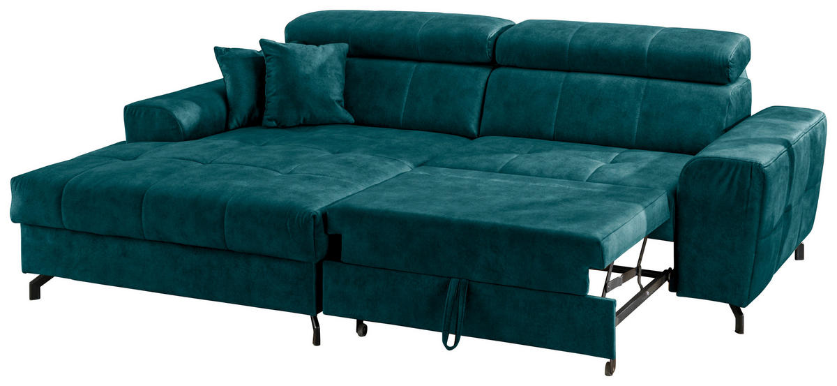 ECKSOFA Petrol Velours  - Petrol/Schwarz, Design, Textil/Metall (181/267cm) - Carryhome