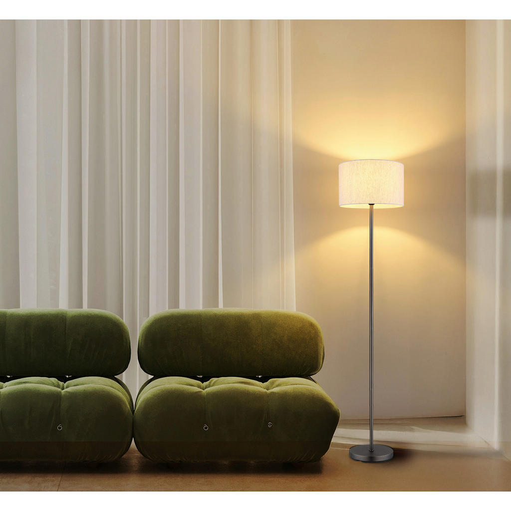 Thumbnail - Globo Stehleuchte Thea, Schwarz, Schwarzchrom, Textil, 160 cm, CE, Fußschalter, Lampen & Leuchten, Innenbeleuchtung, Ste...