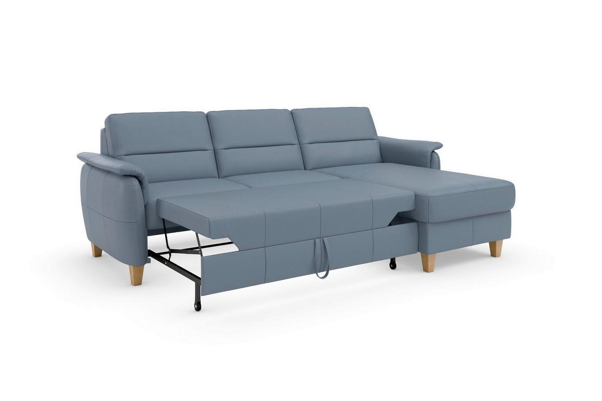 ROHOVÁ SEDAČKA, koža, sivomodrá - sivomodrá/farba duba, Basics, koža/drevo (244/163cm) - Sit & More