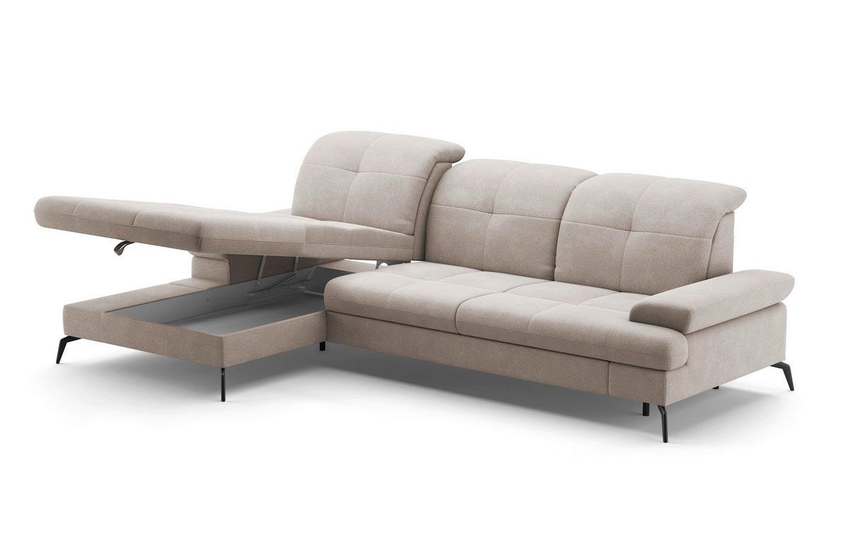 ECKSOFA in Flachgewebe Greige  - Greige/Schwarz, Konventionell, Textil/Metall (185/279cm) - Sit & More