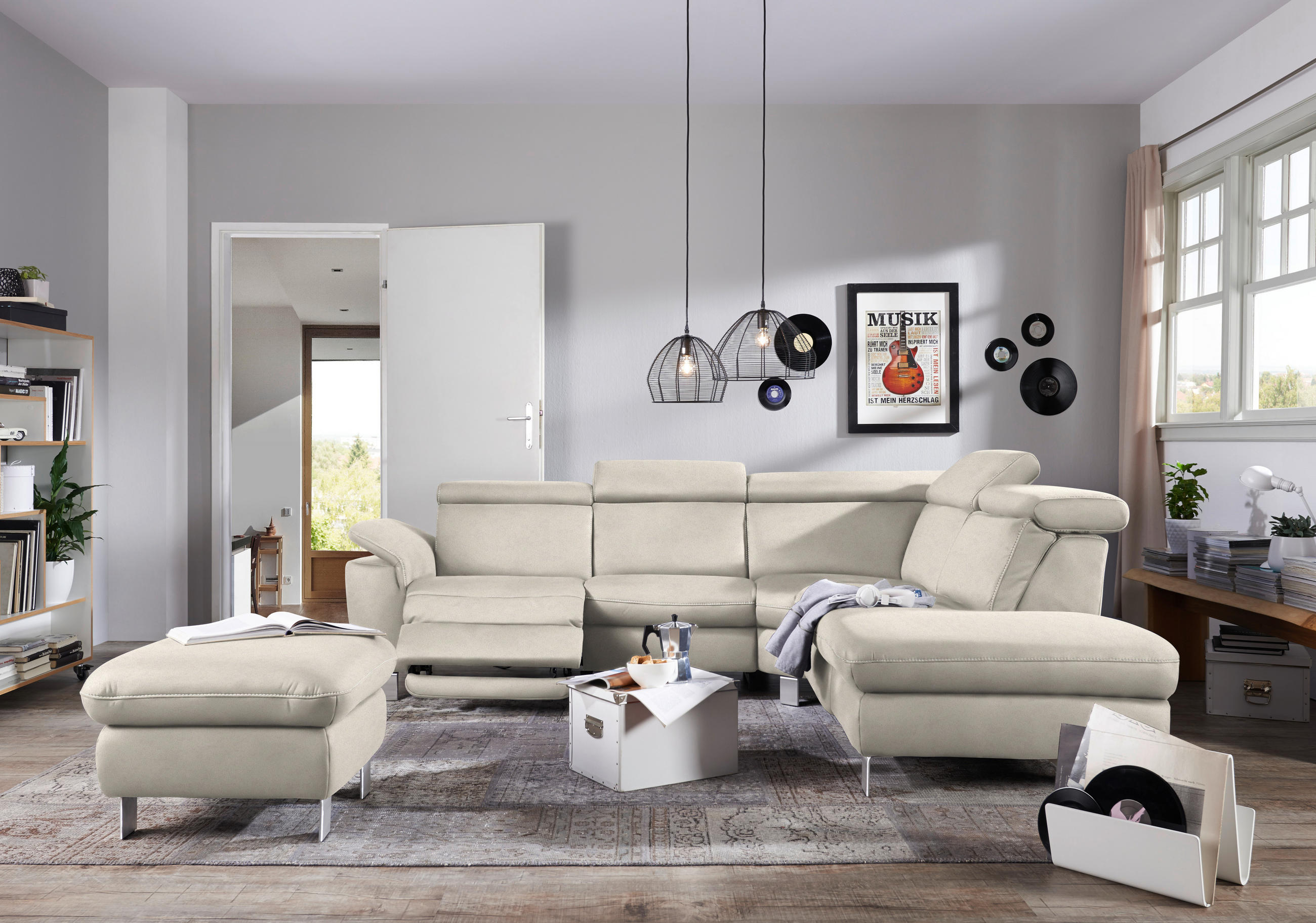 CANAPÉ D'ANGLE in Flachgewebe, Mikrofaser Ecru  - Ecru/Beige, Design, Textil/Metall (271/239cm) - Cantus