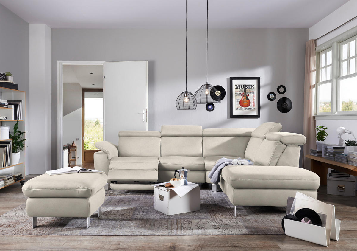 CANAPÉ D'ANGLE in Flachgewebe, Mikrofaser Ecru  - Ecru/Beige, Design, Textil/Metall (271/239cm) - Cantus