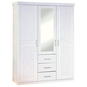 DREHTÜRENSCHRANK 3-türig Kiefer massiv Weiß - Silberfarben/Weiß, LIFESTYLE, Holz/Kunststoff (140/190/55cm) - Carryhome