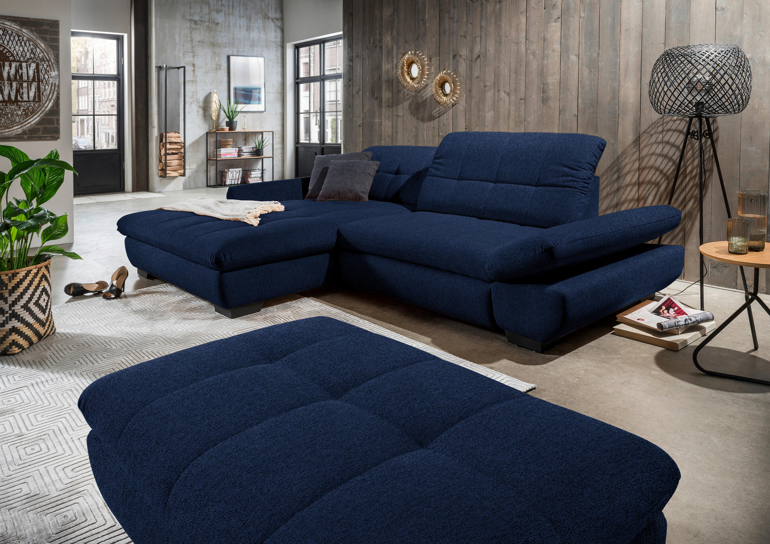 ECKSOFA in Mikrofaser Blau  - Blau/Schwarz, Design, Textil/Metall (198/290cm) - Xora