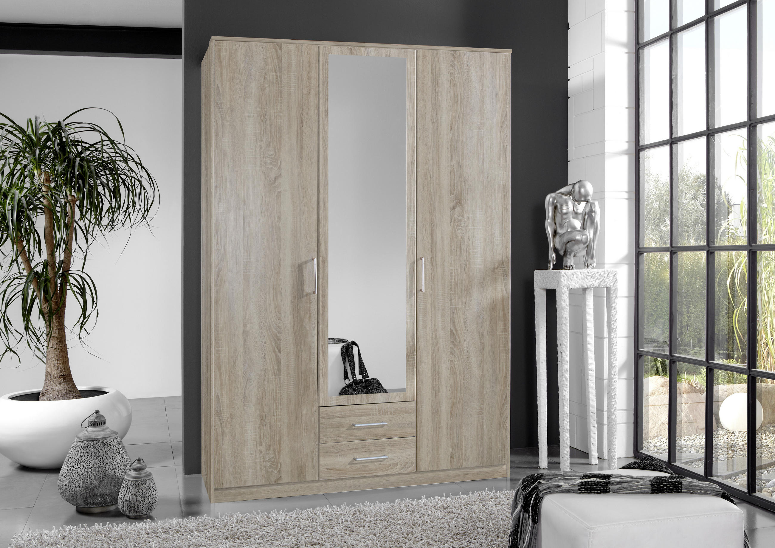 DREHTÜRENSCHRANK in Eichefarben - Eichefarben/Alufarben, Konventionell, Glas/Holzwerkstoff (135/199,5/58cm) - MID.YOU