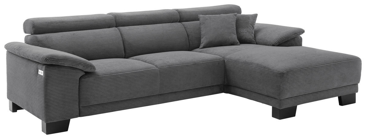 ECKSOFA in Cord Dunkelgrau  - Dunkelgrau/Schwarz, Design, Holz/Textil (270/174cm) - Pure Home Lifestyle