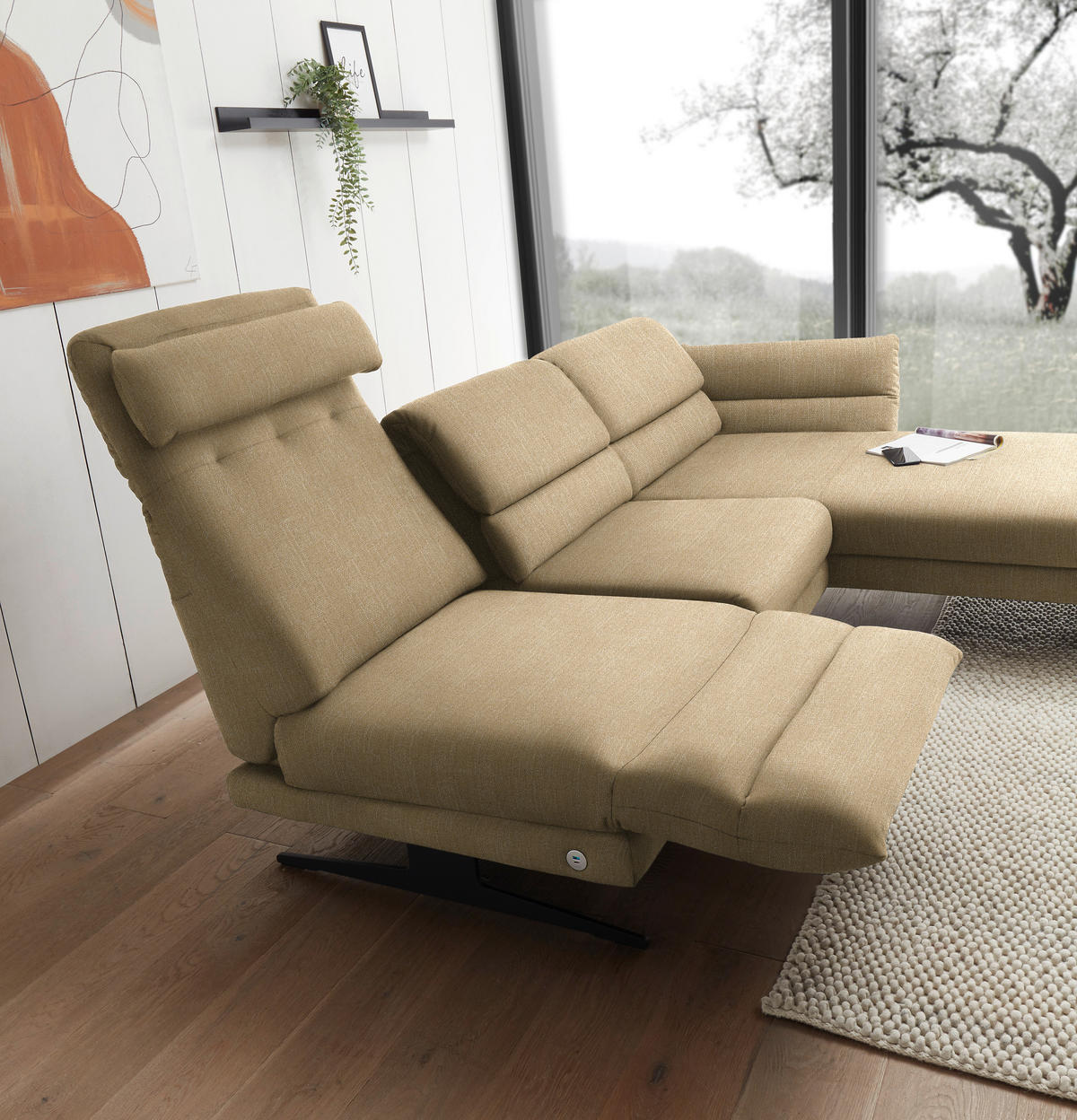 ECKSOFA in Flachgewebe Senfgelb  279-327/176-217 cm  - Senfgelb/Schwarz, Design, Textil/Metall (279-327/176-217cm) - Dieter Knoll