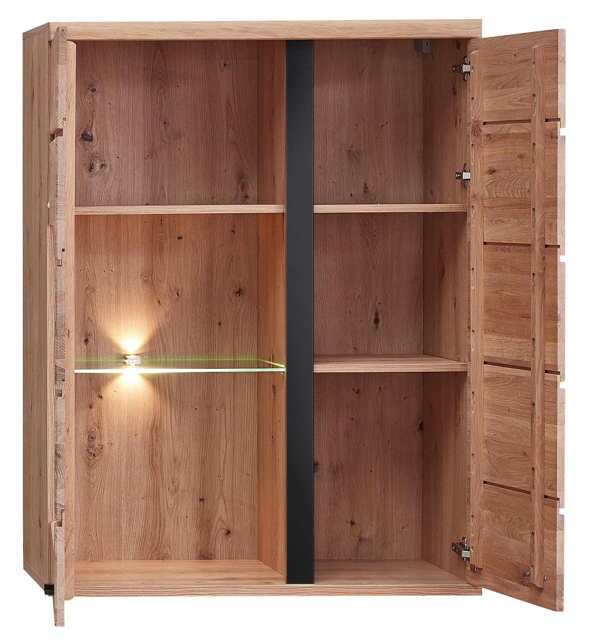 VISEĆA VITRINA - boja jasena/crna, Osnovno, staklo/metal (90/120/38cm) - Linea Natura