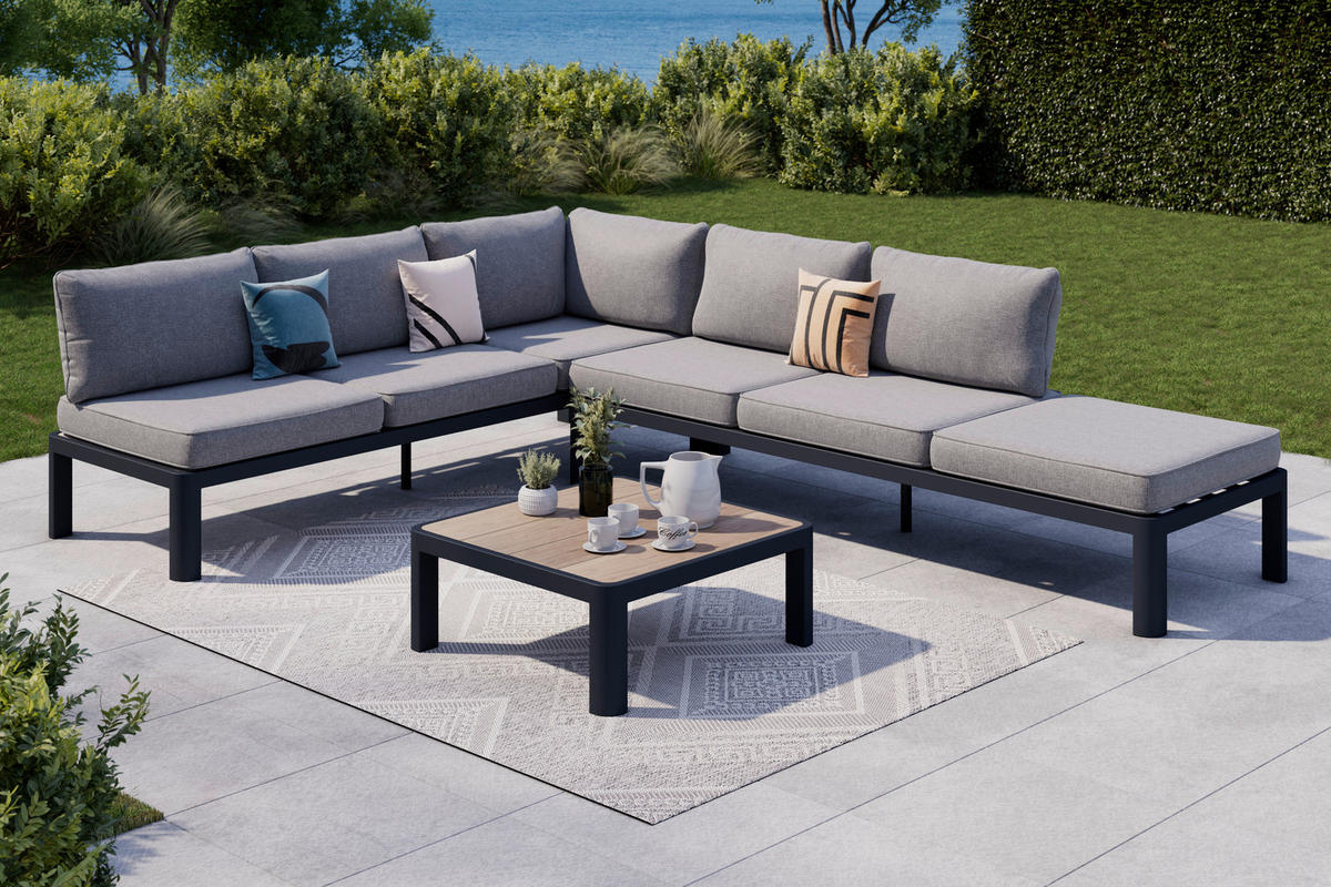 TERASOVÁ SEDACÍ SOUPRAVA kov, plast, textil - šedá/tmavě šedá, Design, kov/textil (300/222cm) - Ambia Garden